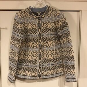 ❄️LL Bean Sz S grey, dream, blue winter wool cardigan, Silver buttons. EUC❄️